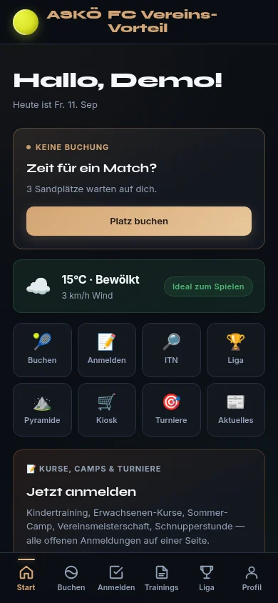 Vereins-App am Handy: Platz buchen, Anmelden, Liga und Training